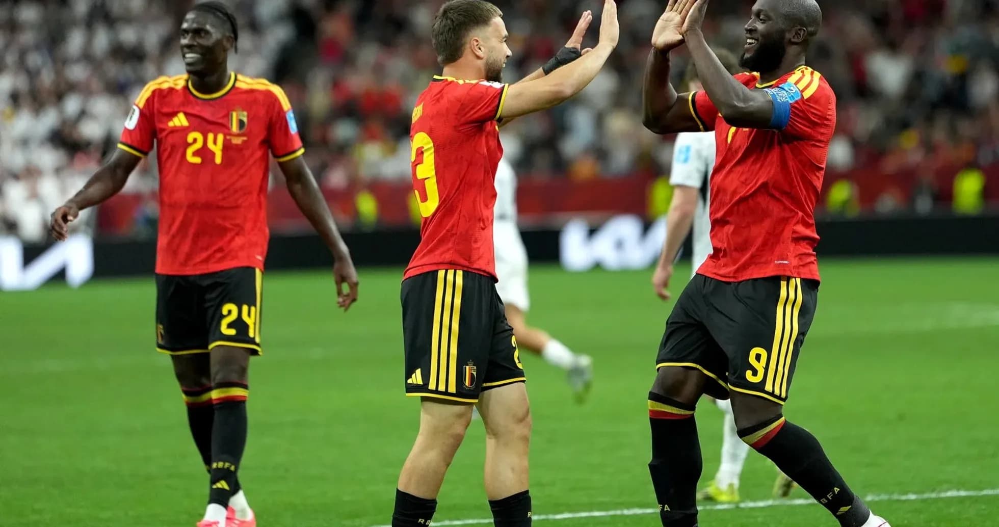 Belgian players celebrating a goal during match