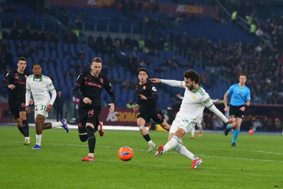 Player shooting the ball during Torino vs AS Roma match