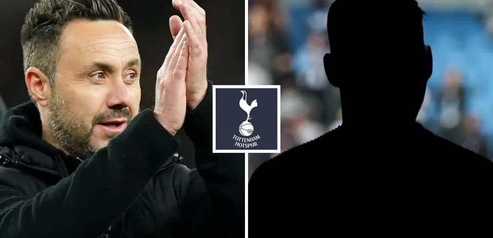 Coach gesturing with hands and Tottenham Hotspur logo