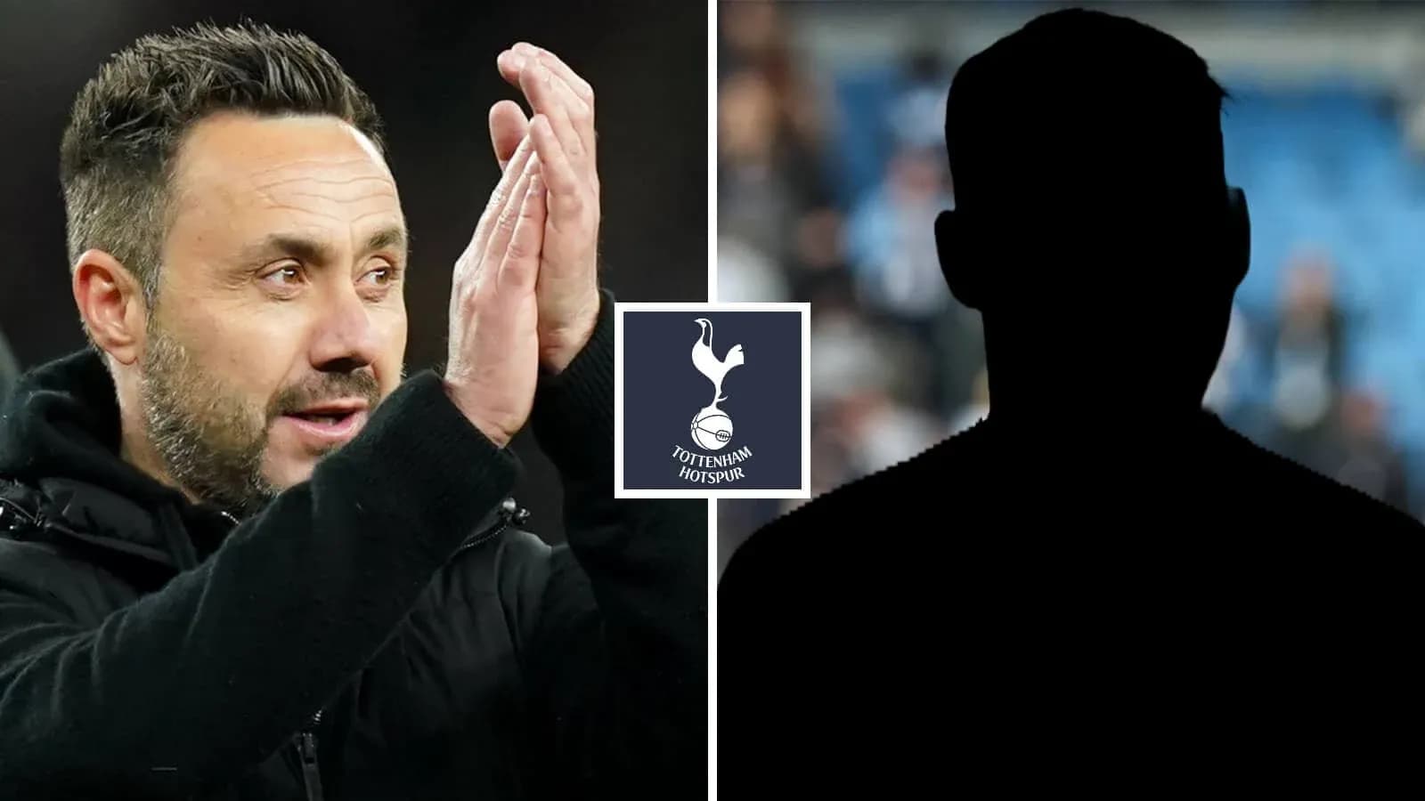 Coach gesturing with hands and Tottenham Hotspur logo