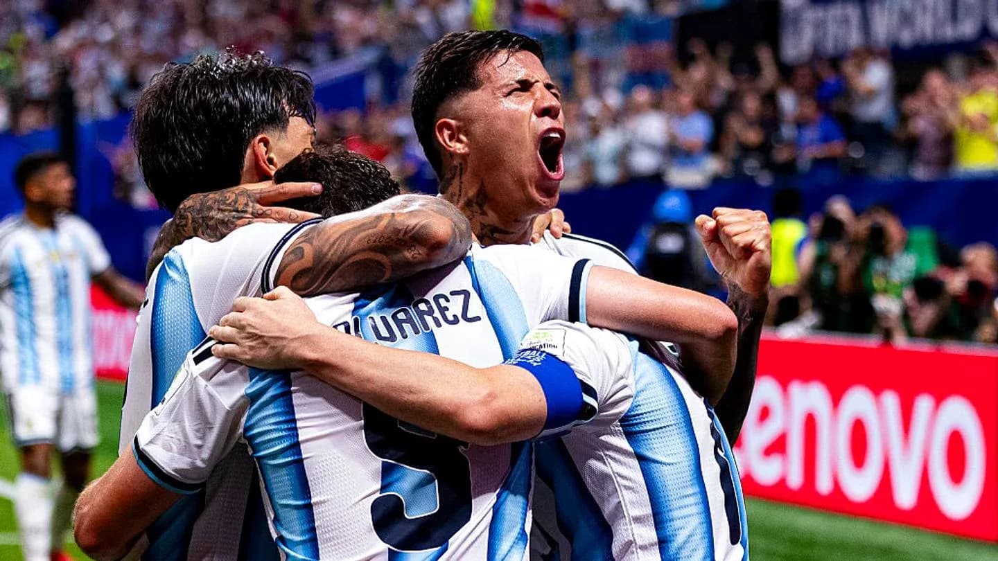 Argentina players celebrating a goal during match