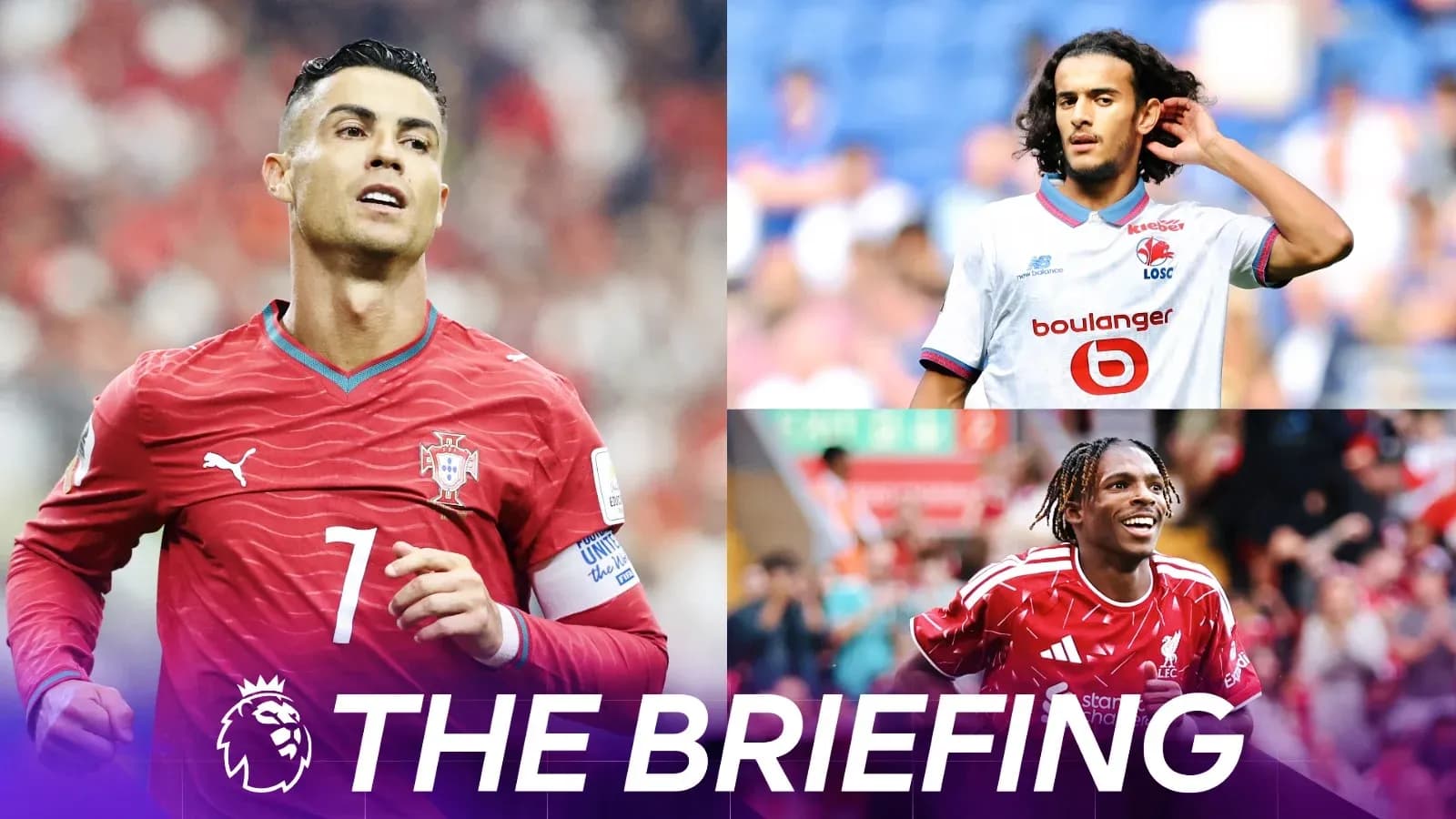 Three football players in action during matches