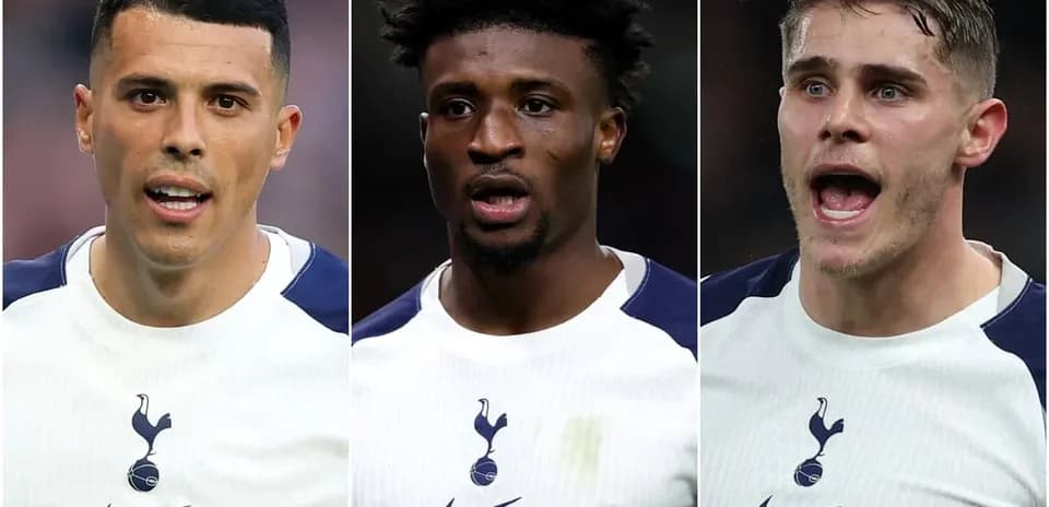 Three Tottenham Hotspur players in match jerseys