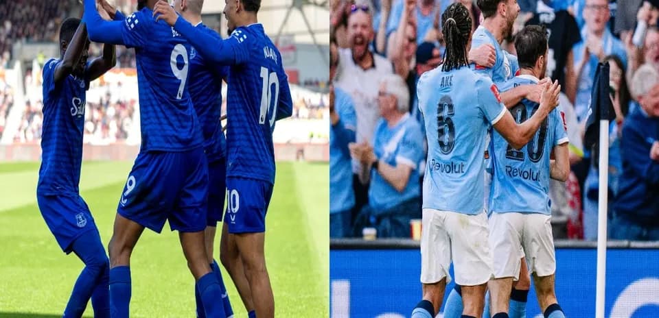 Everton and Manchester City players celebrating goals