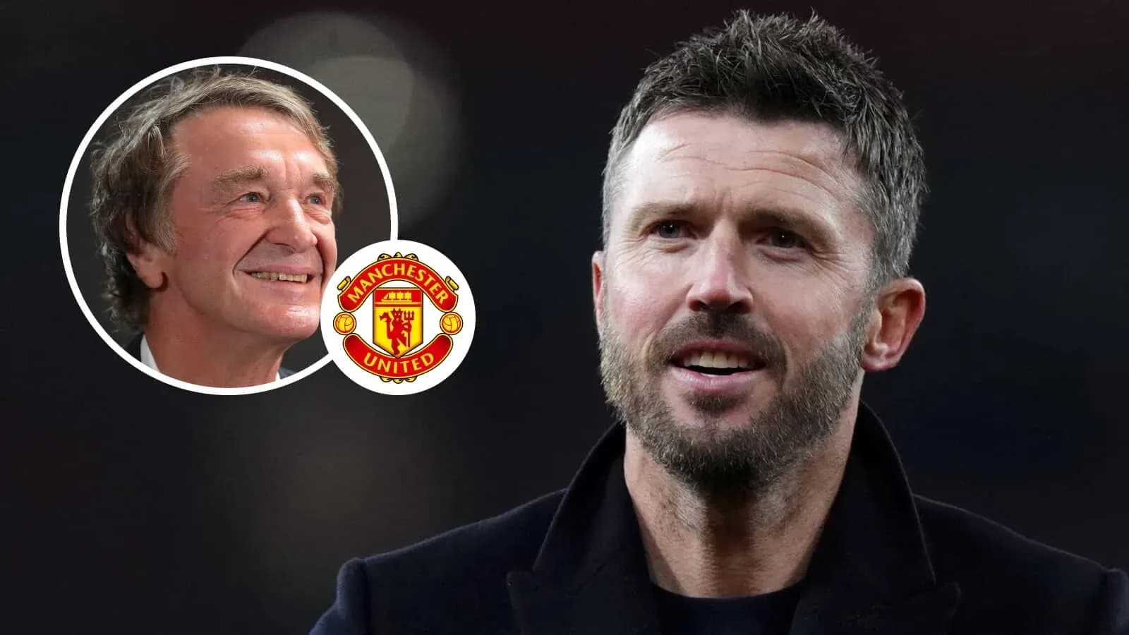 Michael Carrick speaking with Manchester United logo