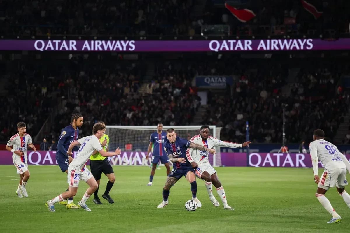Players competing for the ball during a match
