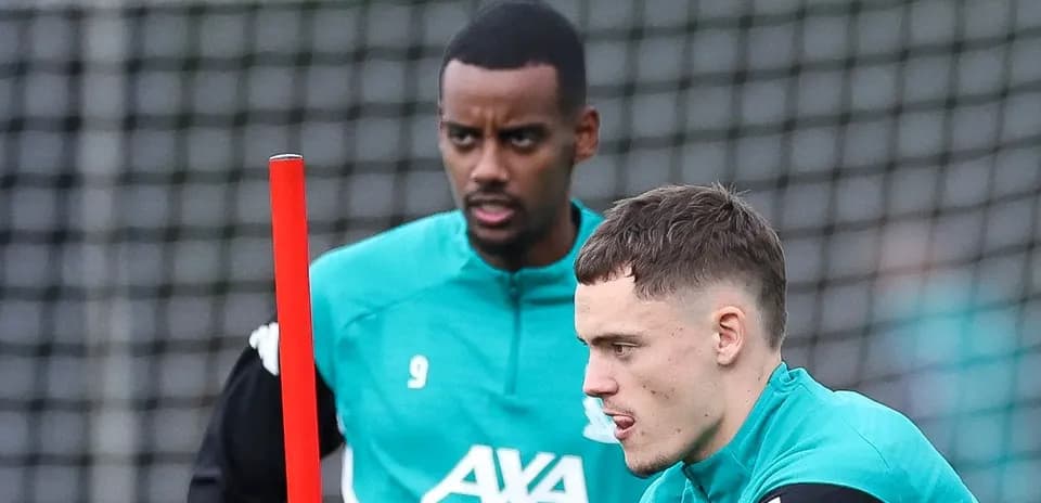 Two players during training session with cones