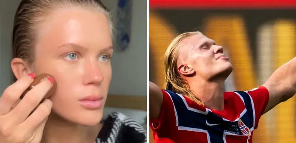 Person applying makeup and football player celebrating goal