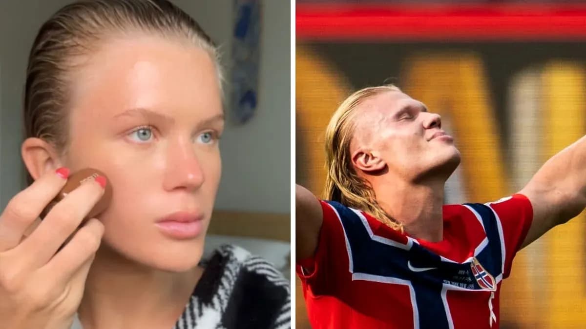 Person applying makeup and football player celebrating goal
