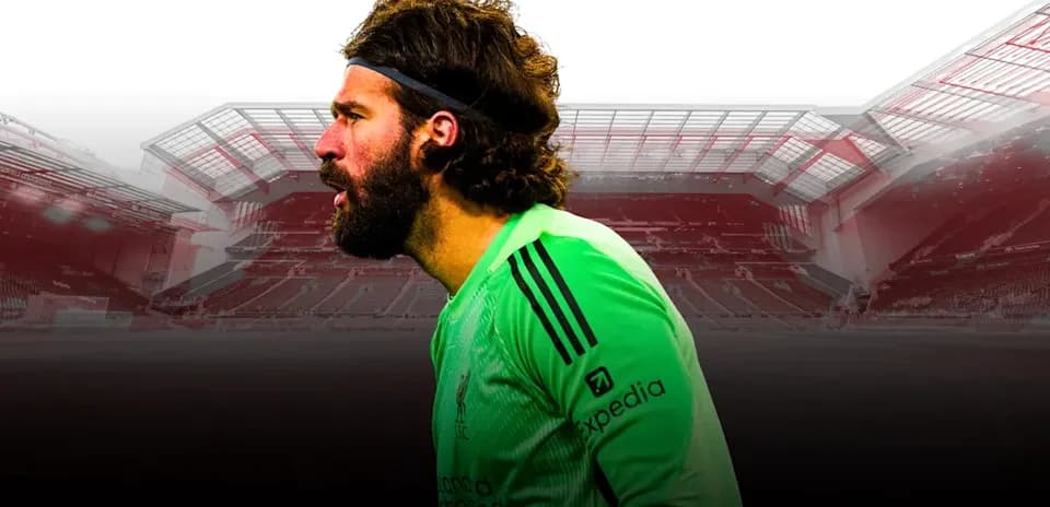 Goalkeeper Alisson in Liverpool kit at stadium