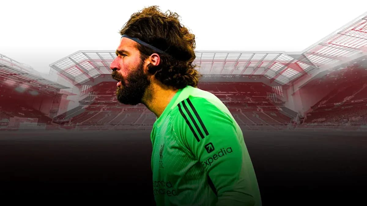 Goalkeeper Alisson in Liverpool kit at stadium