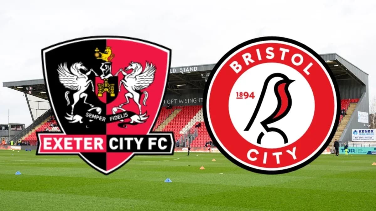 Exeter City and Bristol City logos at stadium