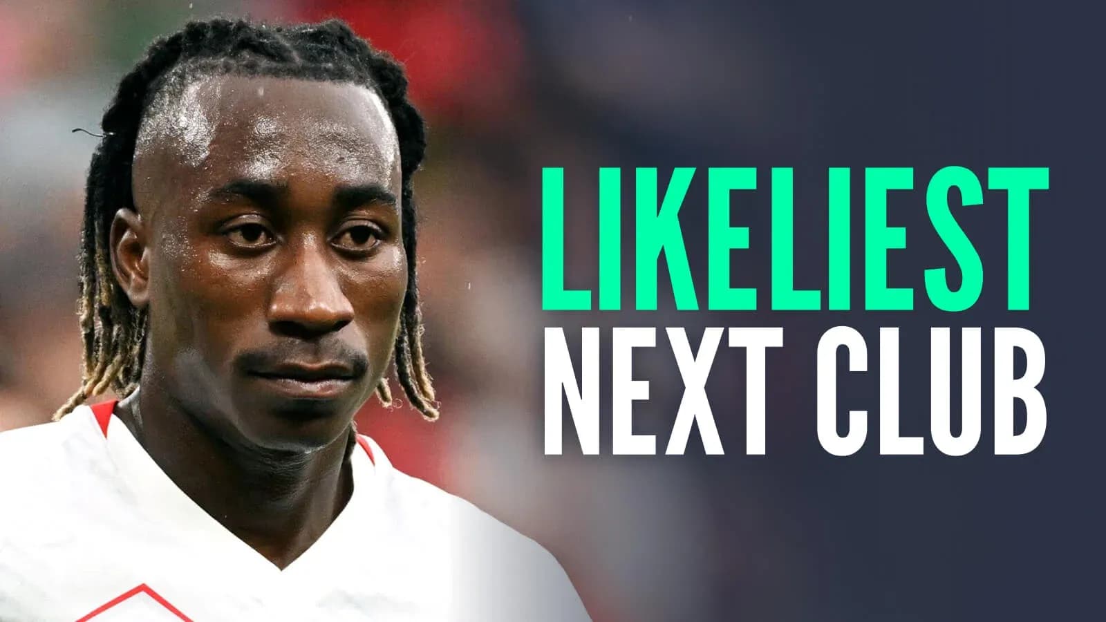 Player looking serious with text about next club