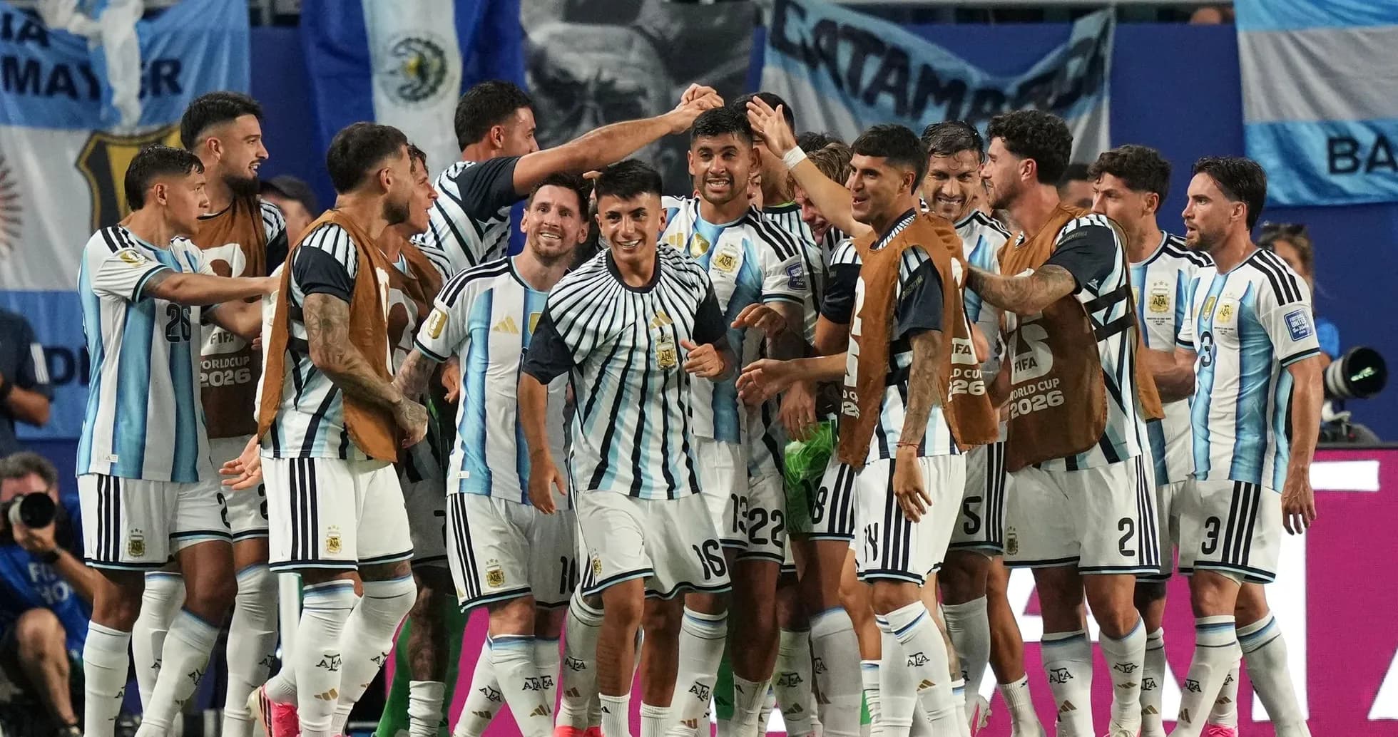 Argentina players celebrating a goal during match