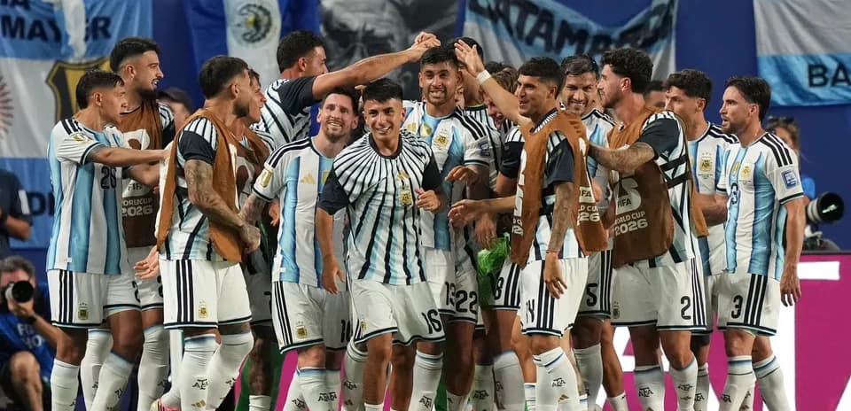 Argentina players celebrating a goal during match