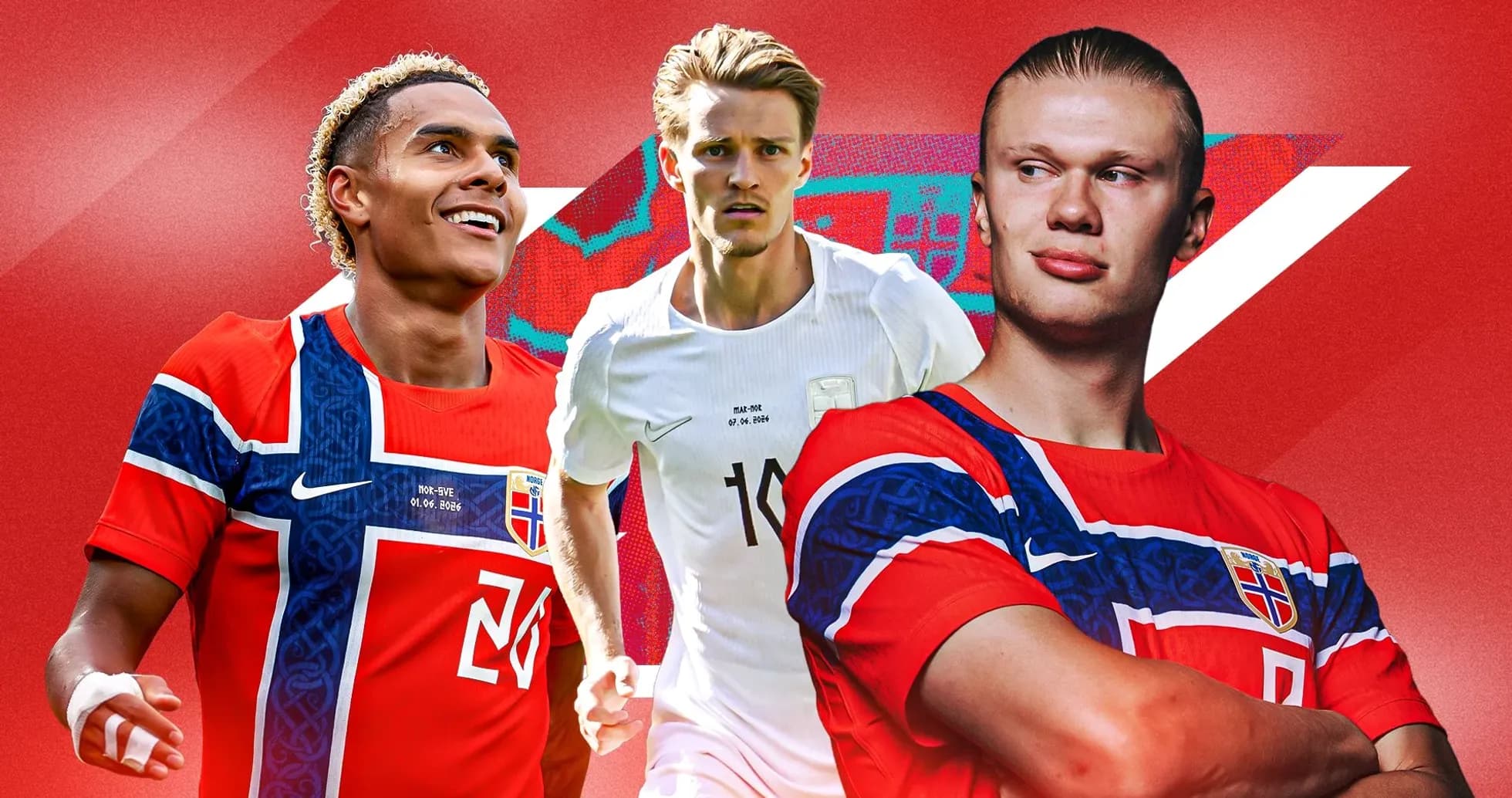 Three Norwegian football players in national team kits