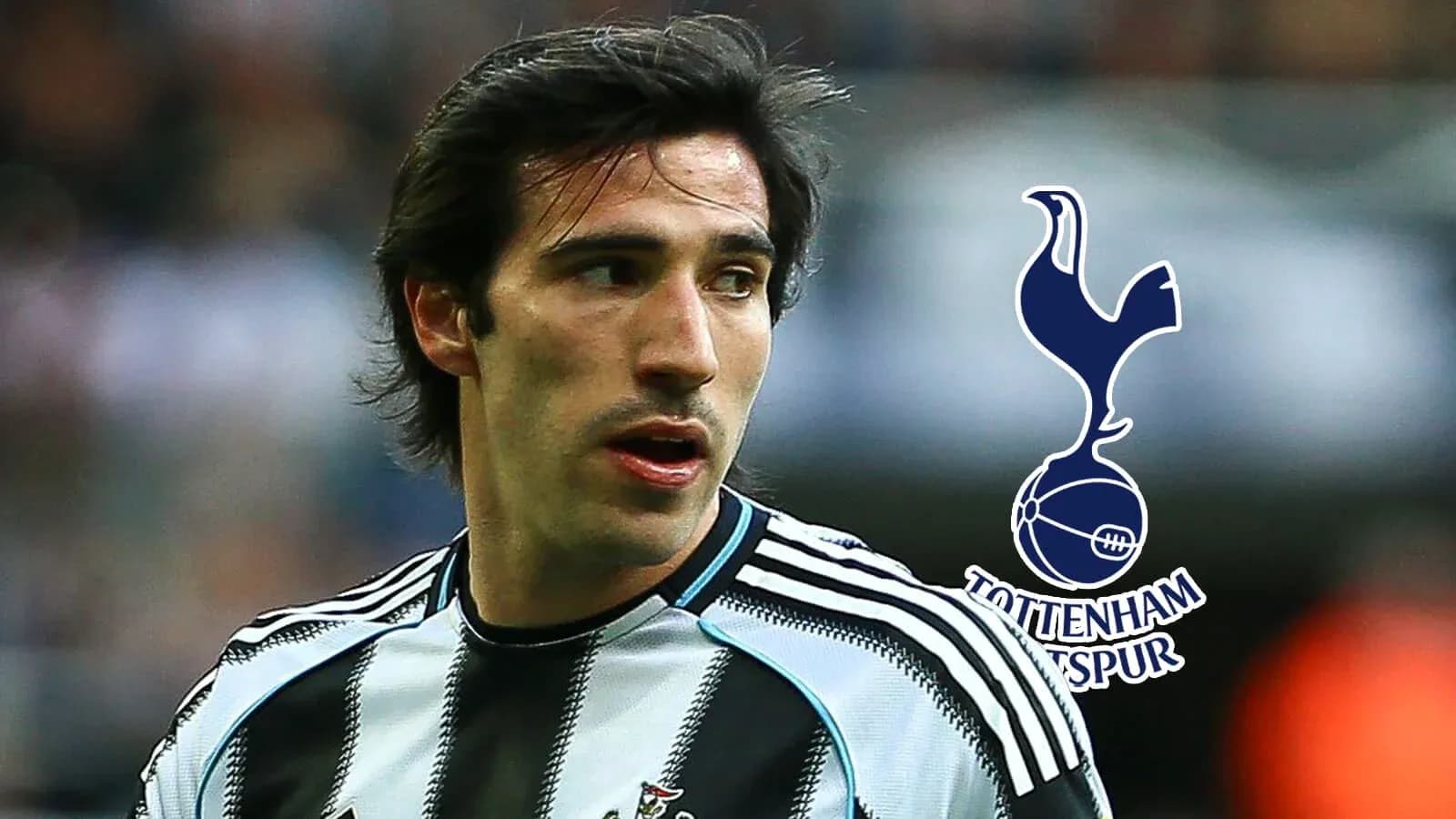 Football player in Newcastle kit with Tottenham logo