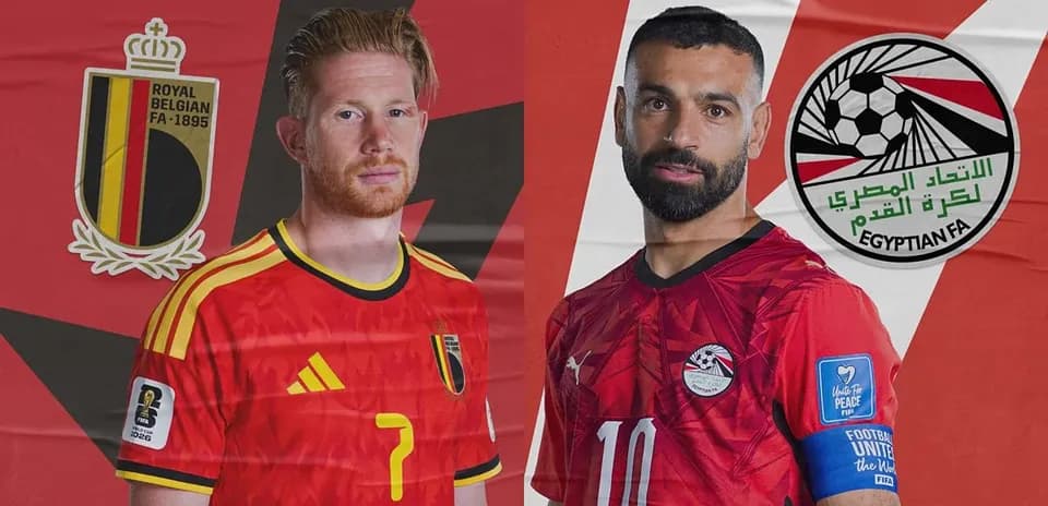 Belgium and Egypt players before World Cup match