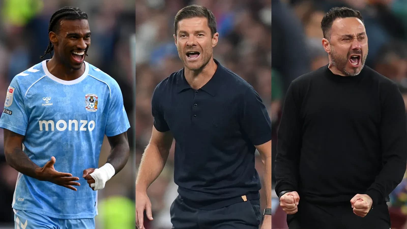 Coventry City player and two managers on sidelines