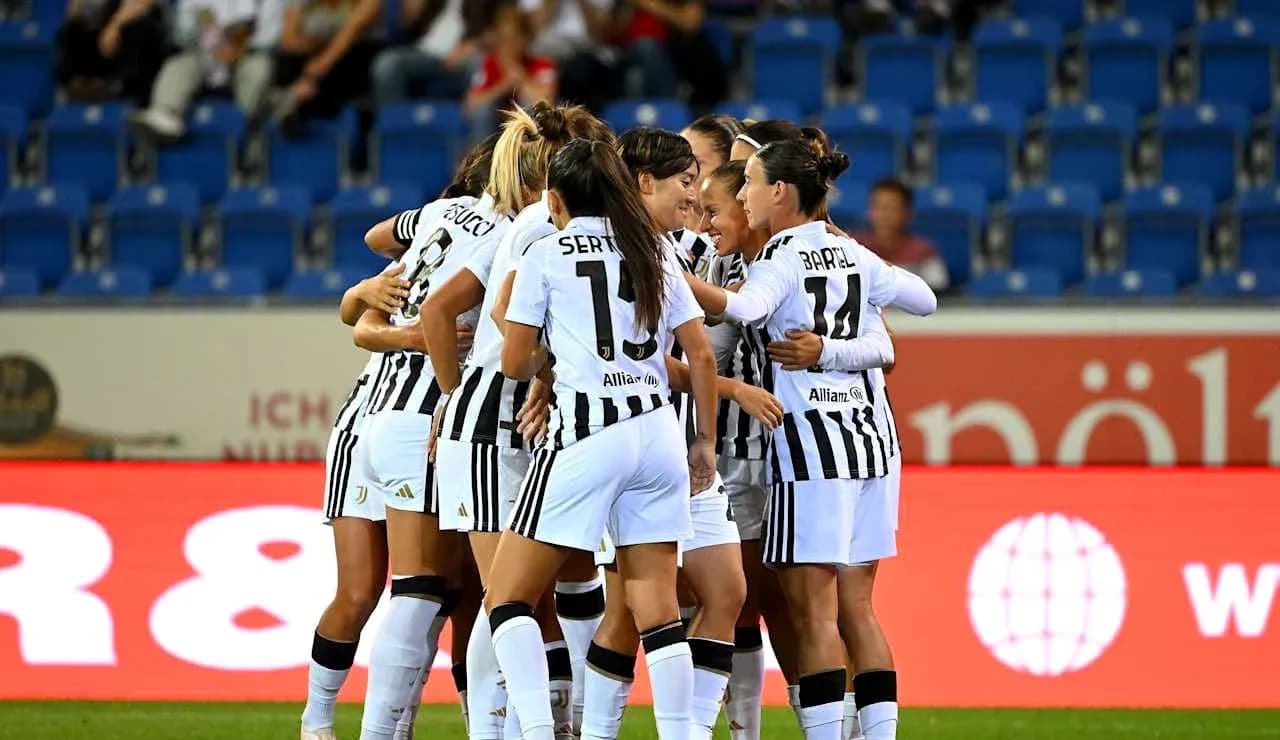 Juventus women's team celebrating a goal