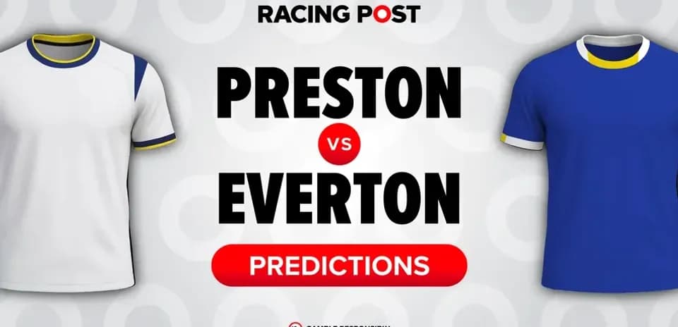 Graphic featuring Preston vs Everton match predictions