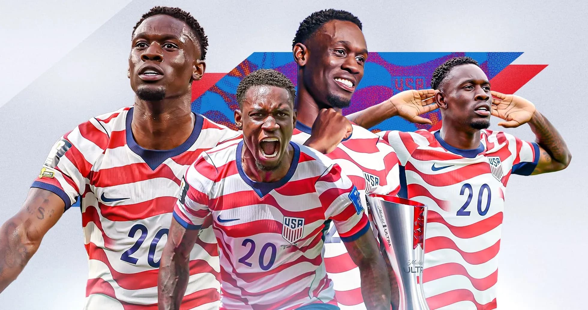 Player celebrating with trophy in USA kit