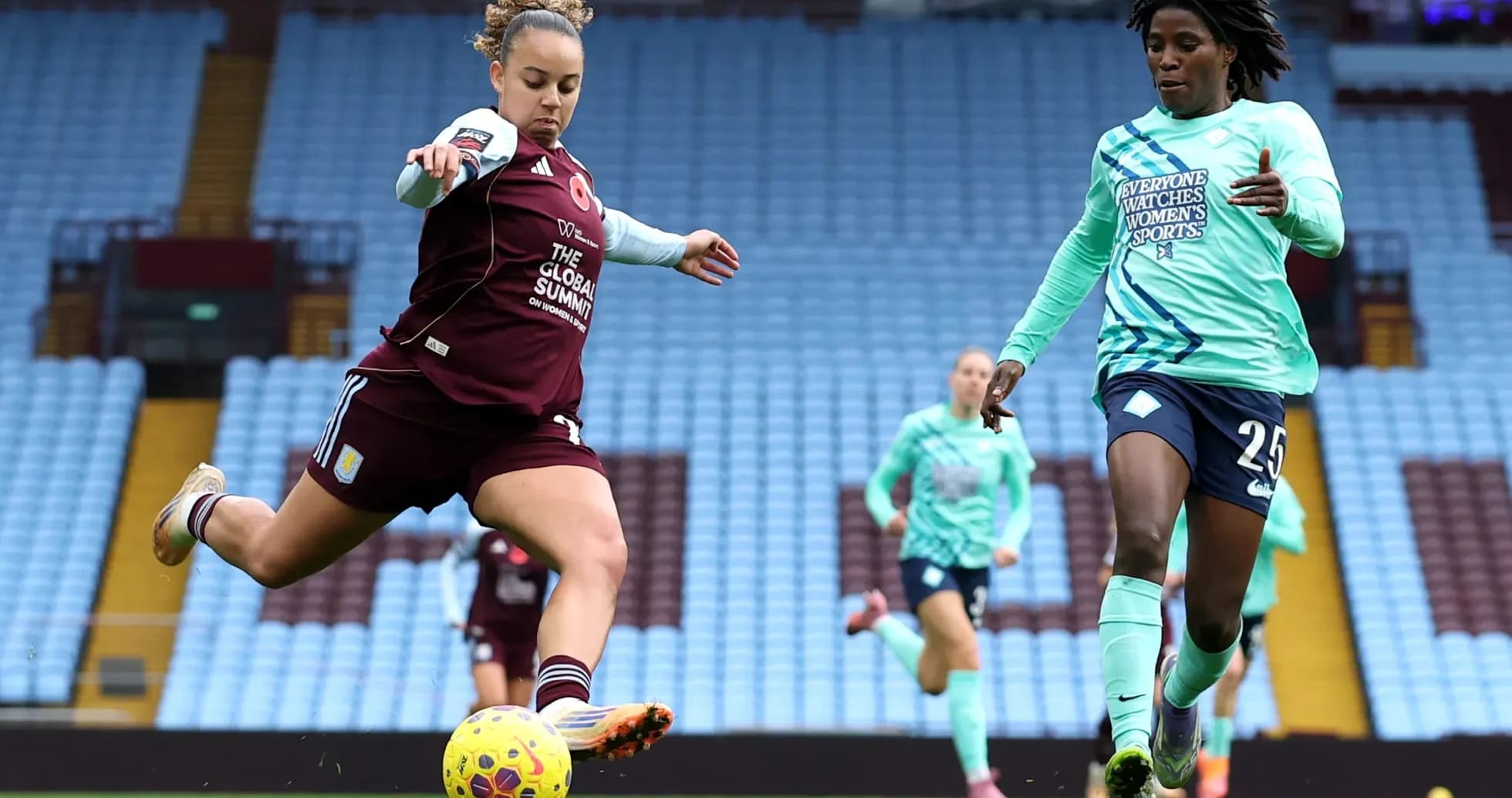 Player kicking ball during Lionesses vs Aston Villa match