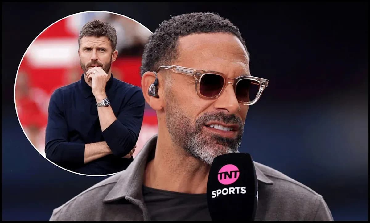 Sports analyst speaking into microphone during broadcast