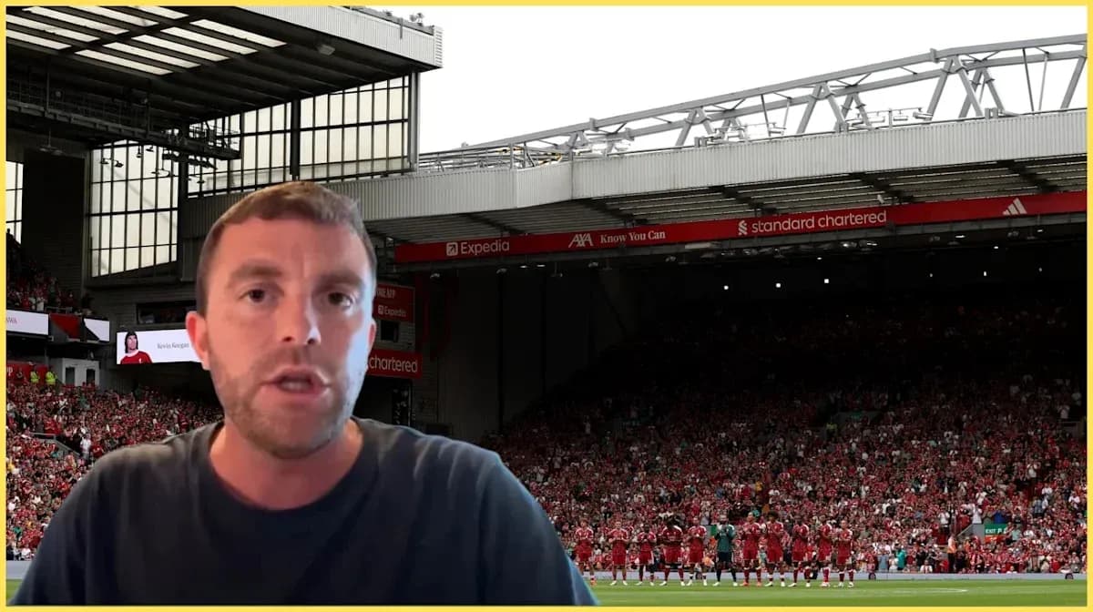 Presenter in front of Anfield stadium and crowd
