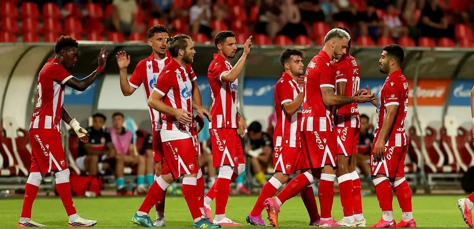 FK Crvena Zvezda players celebrating a goal