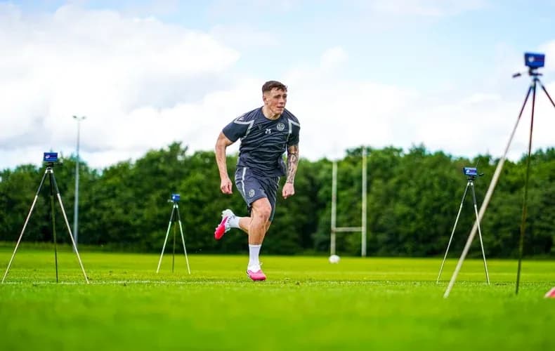 Player sprinting during training session on field
