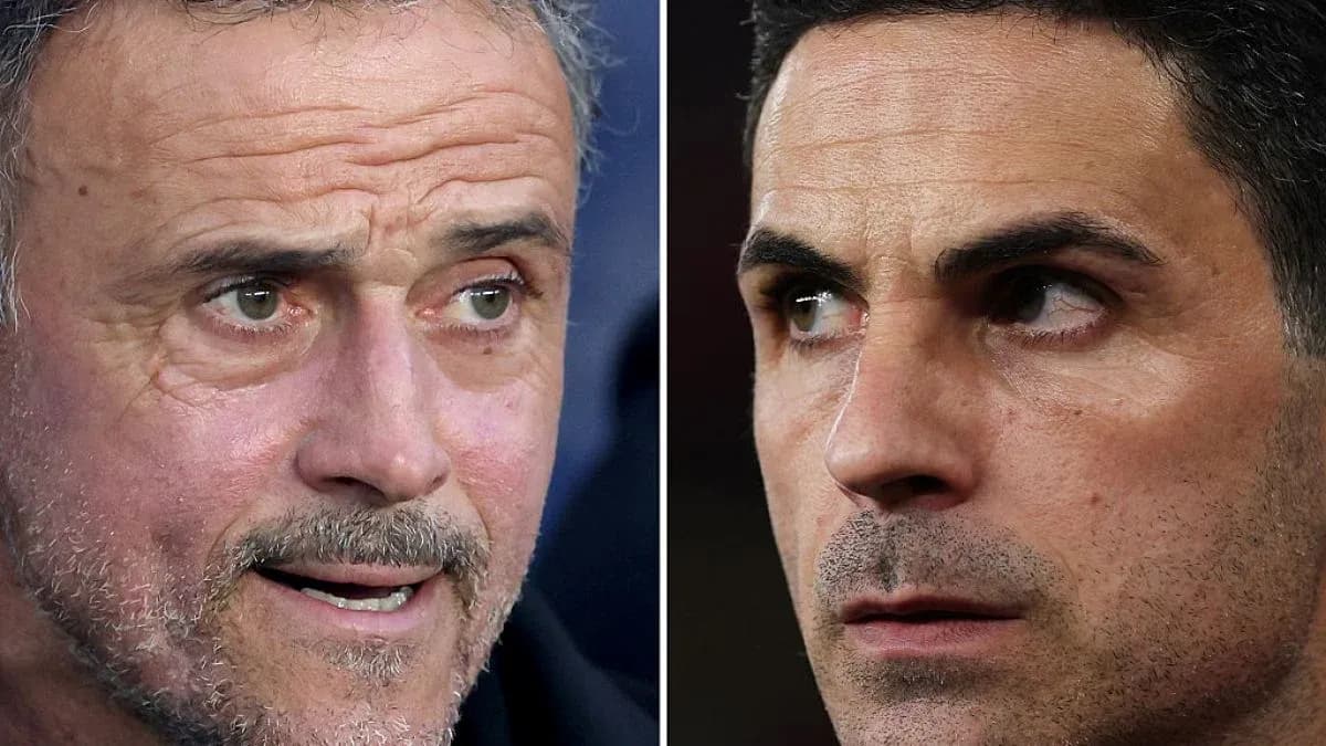 Luis Enrique and Mikel Arteta in close-up portraits