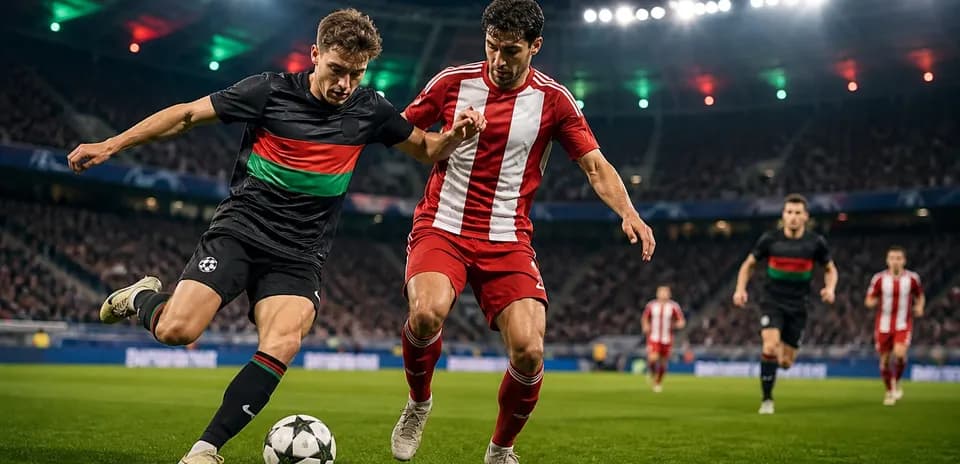 NEC Nijmegen player challenges Olympiakos Piraeus opponent