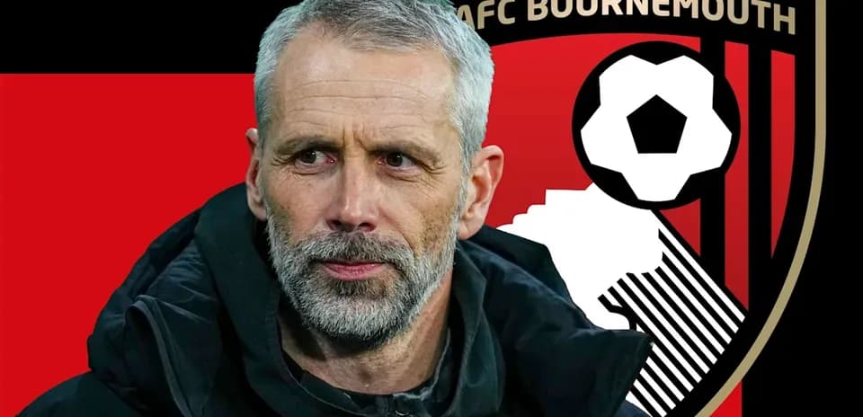 AFC Bournemouth manager with team logo background