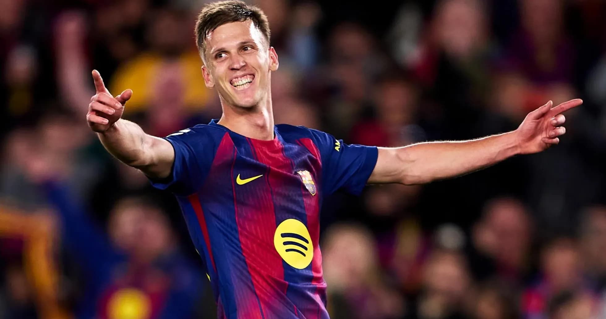 Barcelona player celebrating after scoring a goal