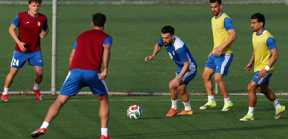 Iranian players training before World Cup match