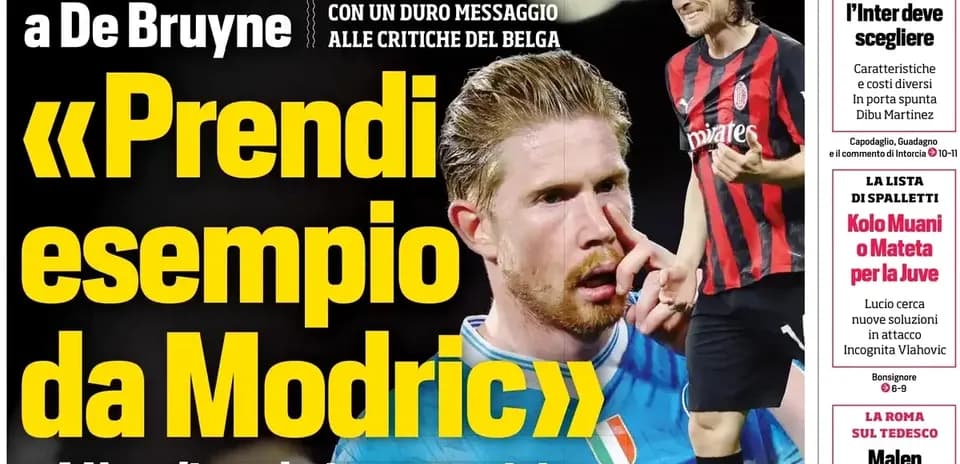 Football headlines featuring De Bruyne and Modric