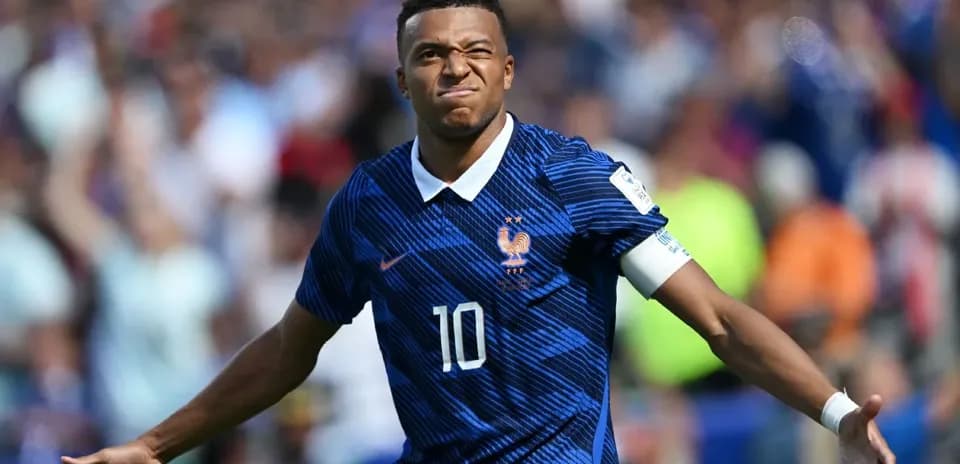 Kylian Mbappe celebrating during World Cup match