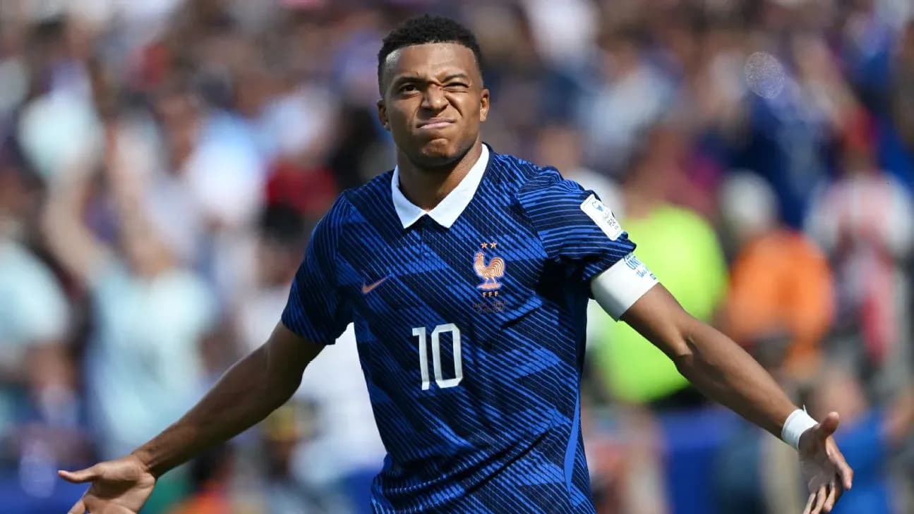 Kylian Mbappe celebrating during World Cup match