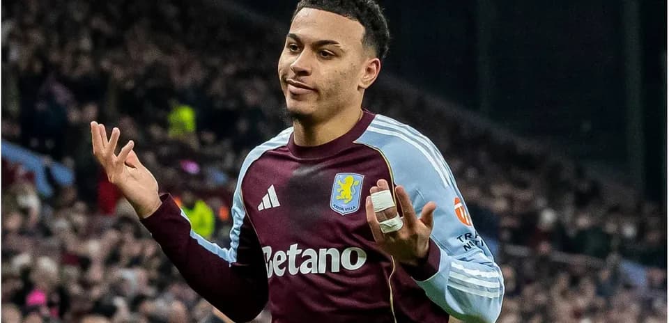 Player gesturing during a football match at Villa Park