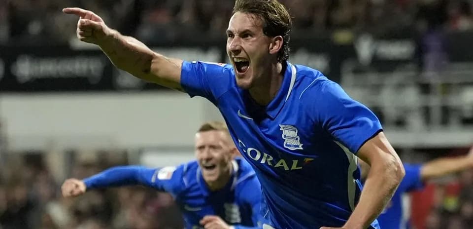 Birmingham City player celebrating a goal during match