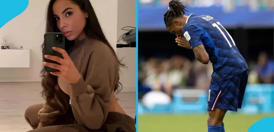 Person taking selfie and football player on field
