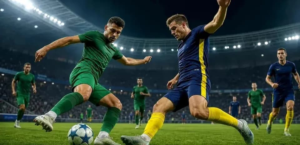 Players battling for the ball during UEFA match