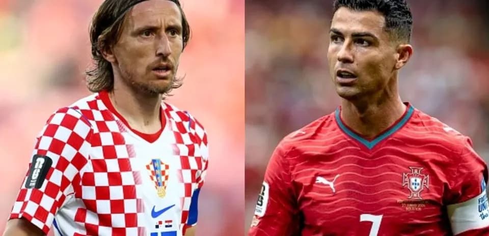 Luka Modric and Cristiano Ronaldo facing off