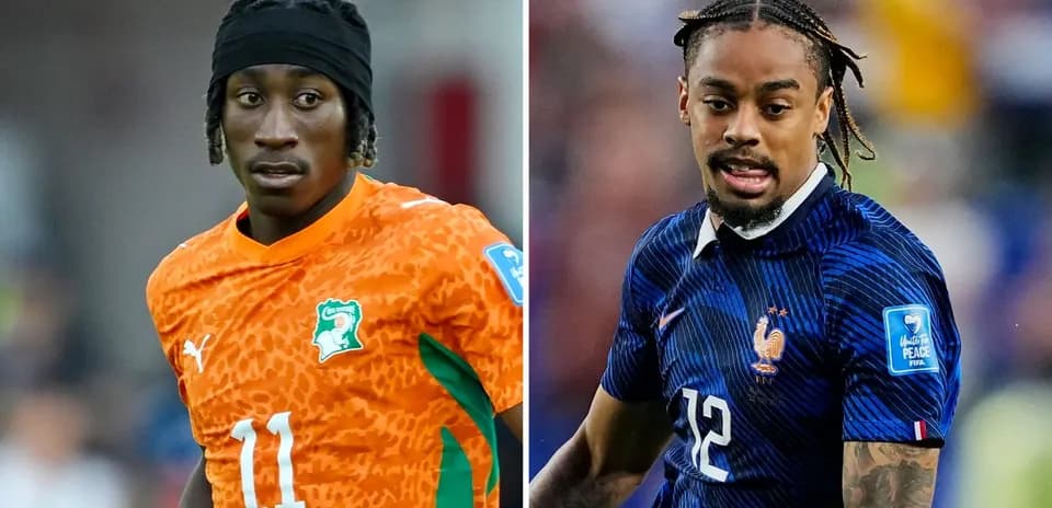 Players from Ivory Coast and France in action
