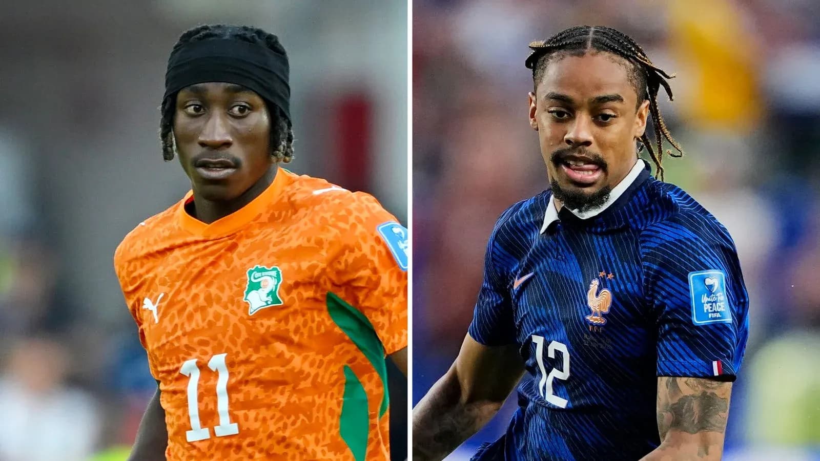 Players from Ivory Coast and France in action