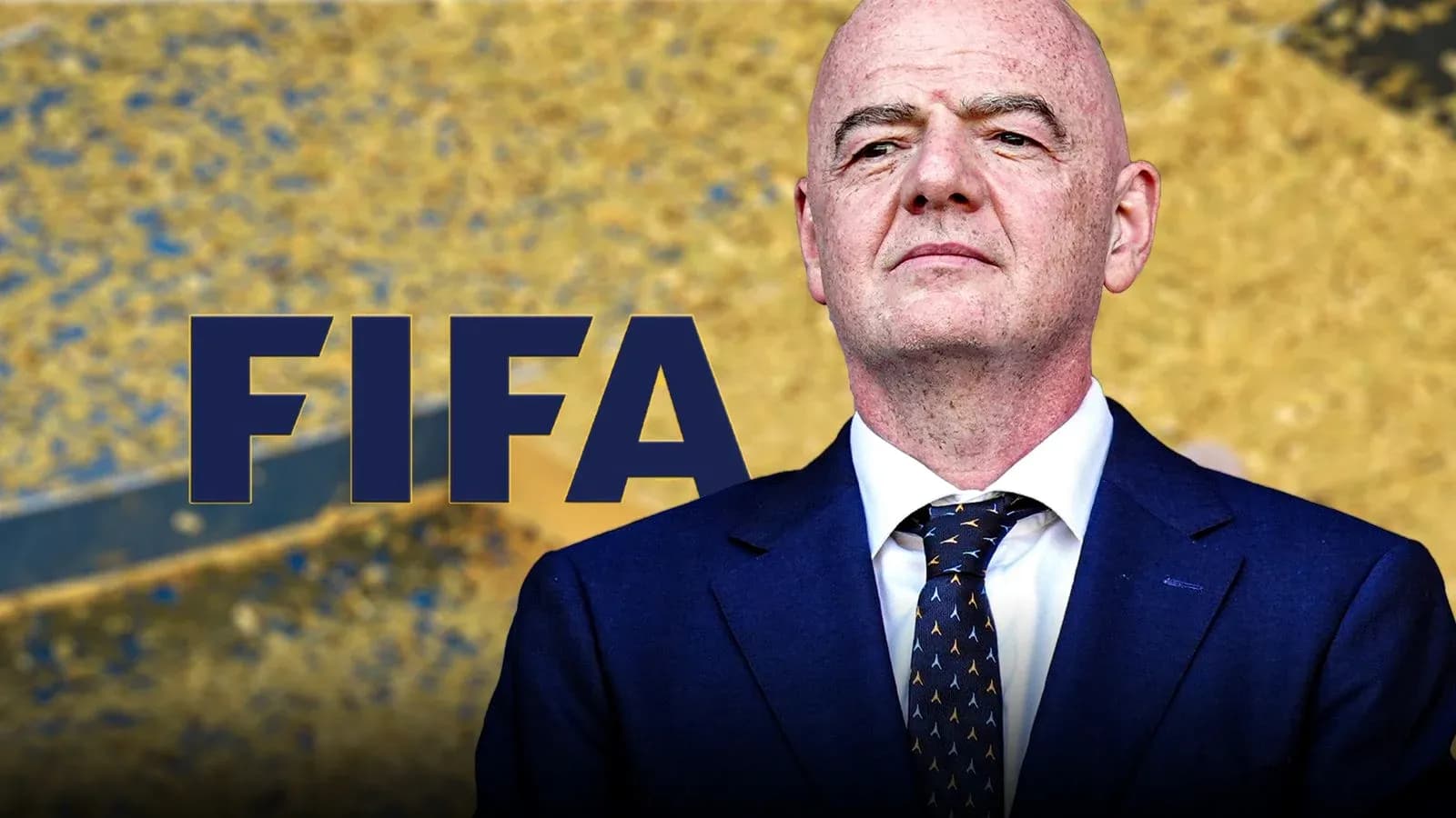 FIFA logo with official standing in front