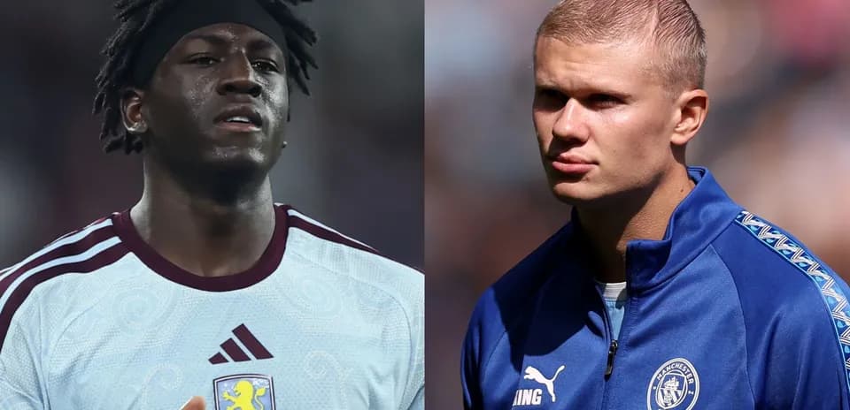 Two football players in team kits, Aston Villa and Manchester City