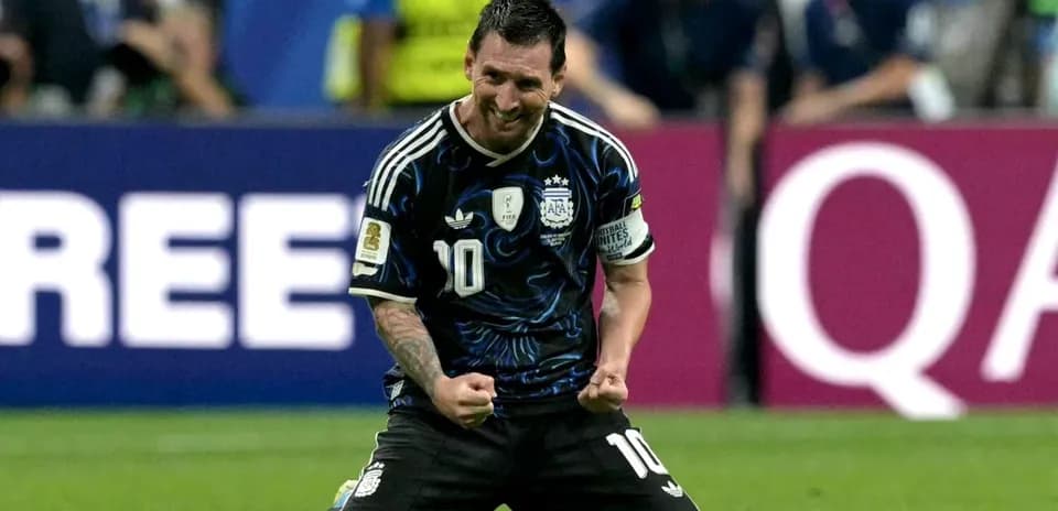 Lionel Messi celebrating on the field for Argentina
