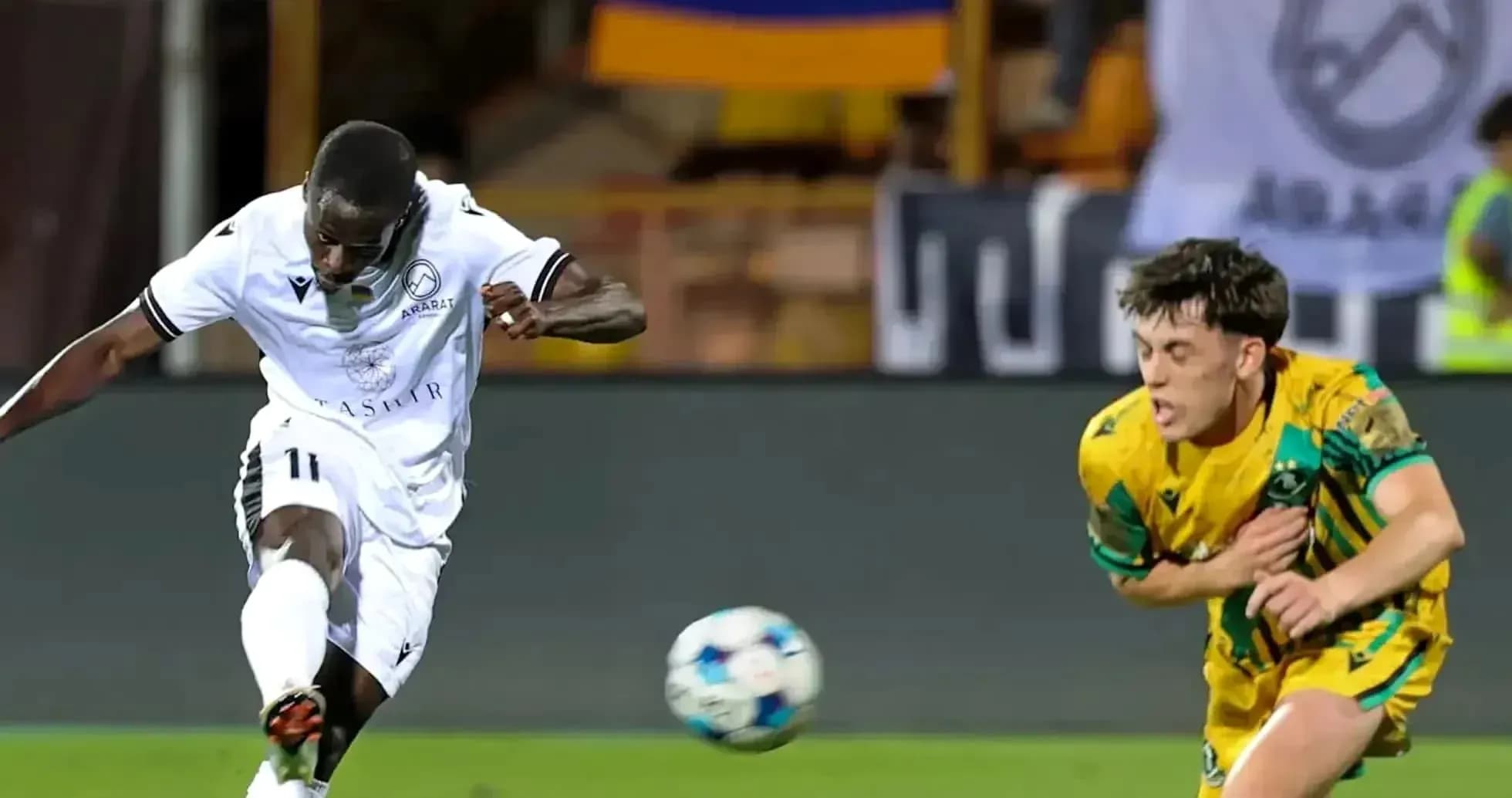 Player shooting the ball during Ararat-Armenia match
